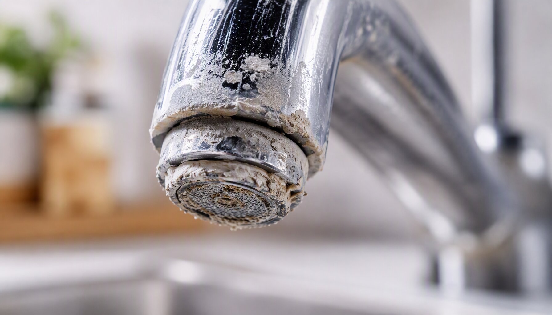 hard water scale mineral buildup on faucet