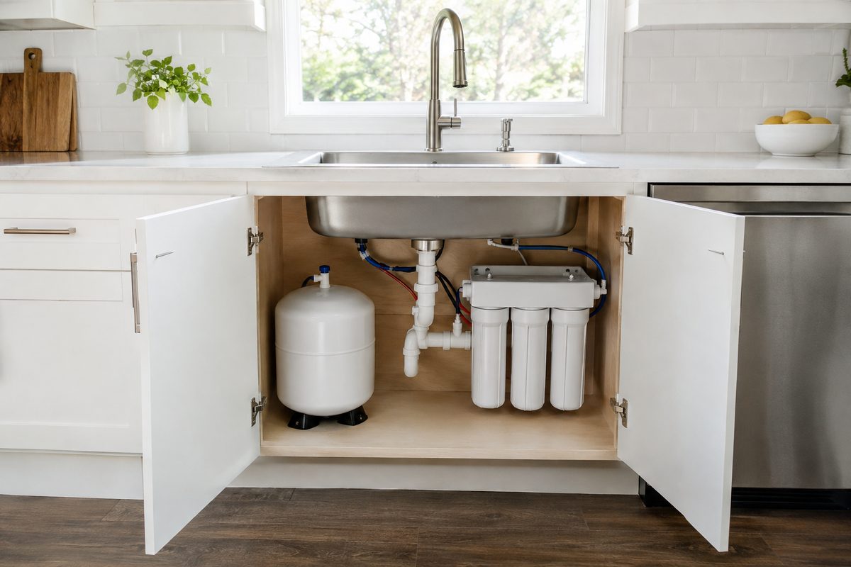 under sink water filter installed modern kitchen sustainable home