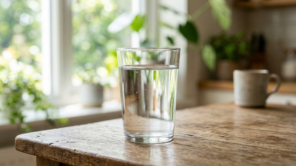 clean clear drinking water glass on table