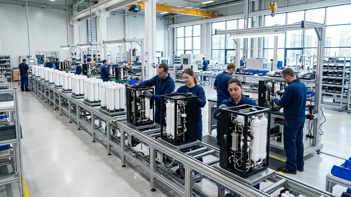 tankless commercial reverse osmosis system production line at a water purifier factory
