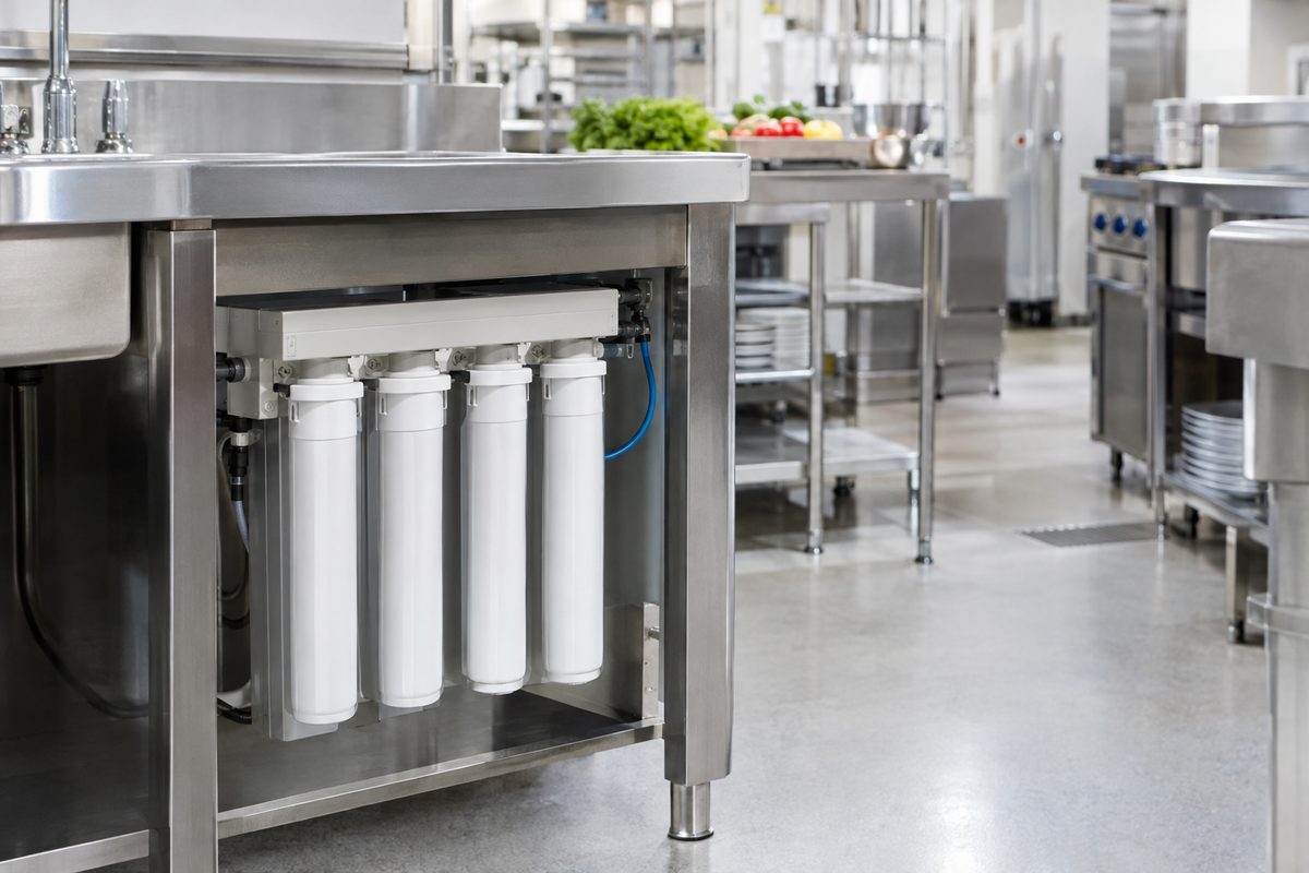 commercial restaurant water filtration system in kitchen
