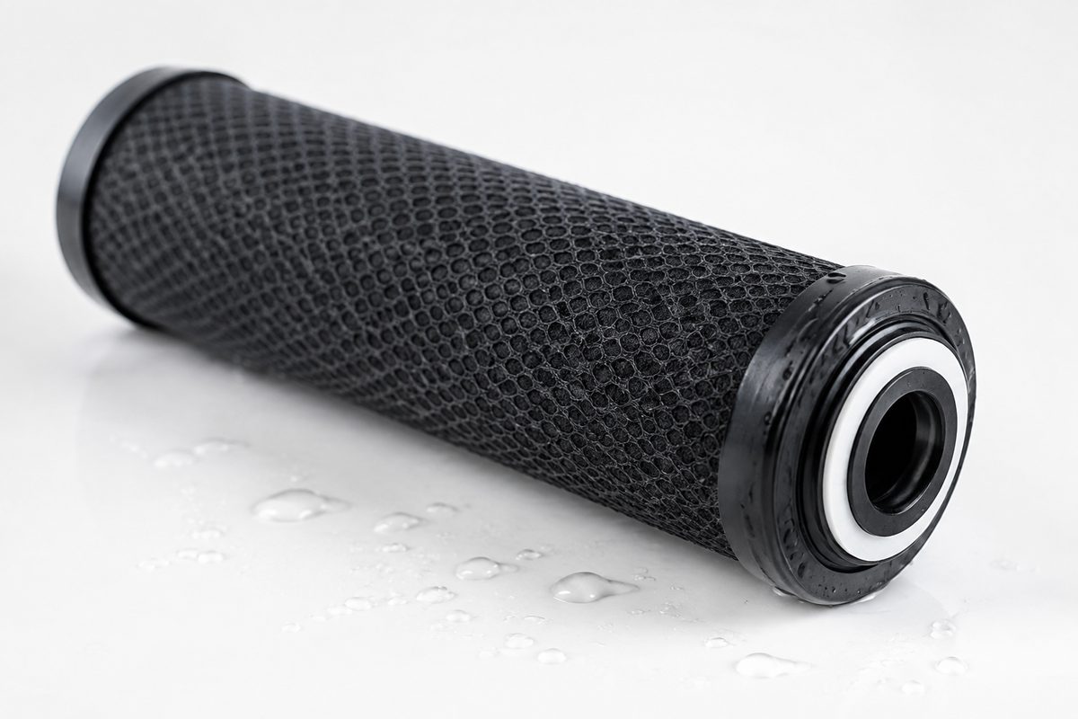 activated carbon water filter cartridge close up