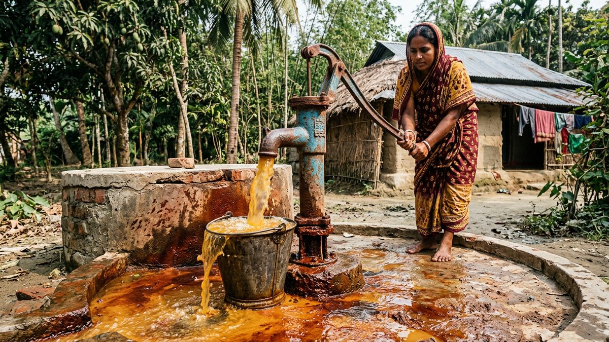 গ্রামাঞ্চলে লালচে নলকূপের পানি