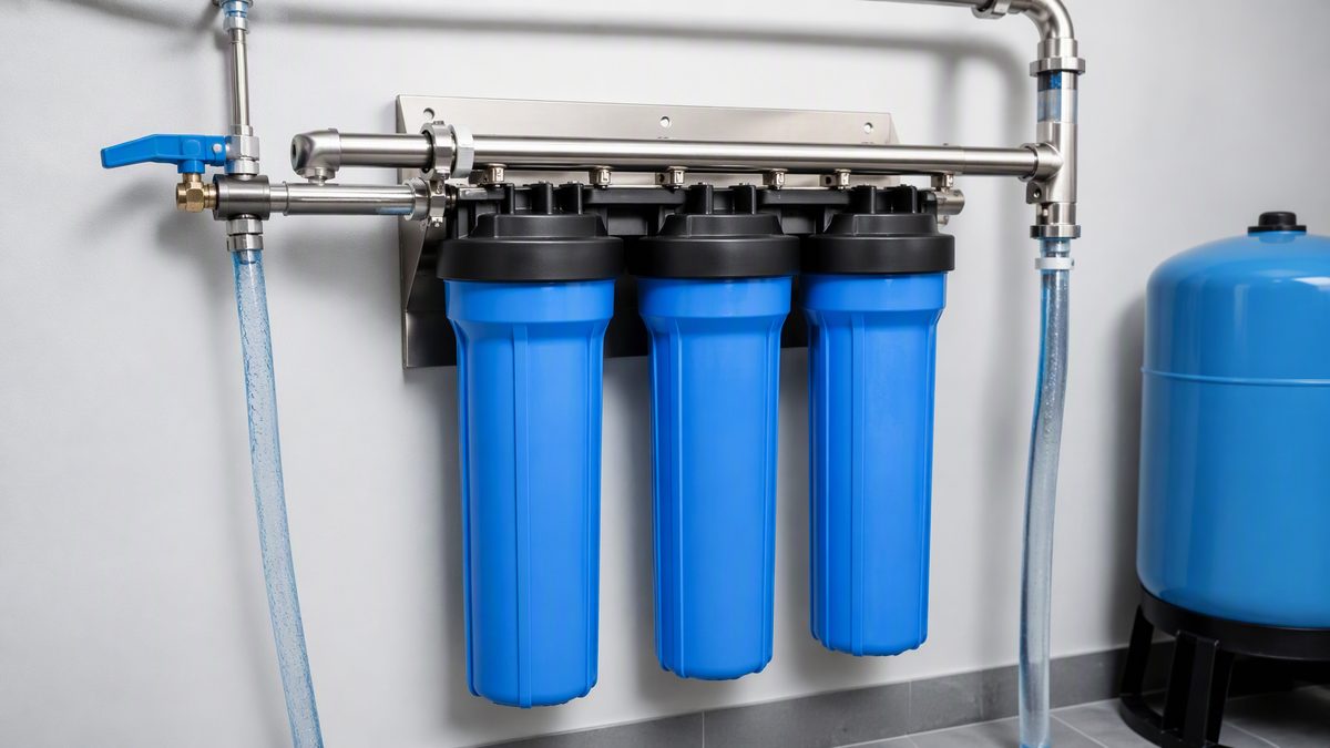 whole house water filtration system na may tatlong filter housing