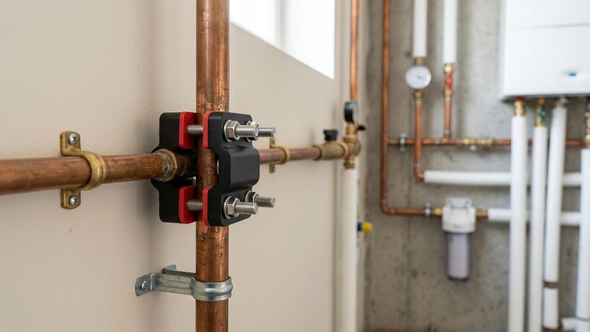 magnetic water descaler clamped to a copper pipe