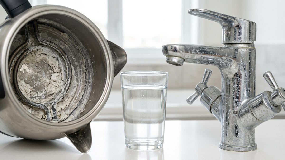 北方硬水水垢:水壶内壁与花洒上的白色水垢