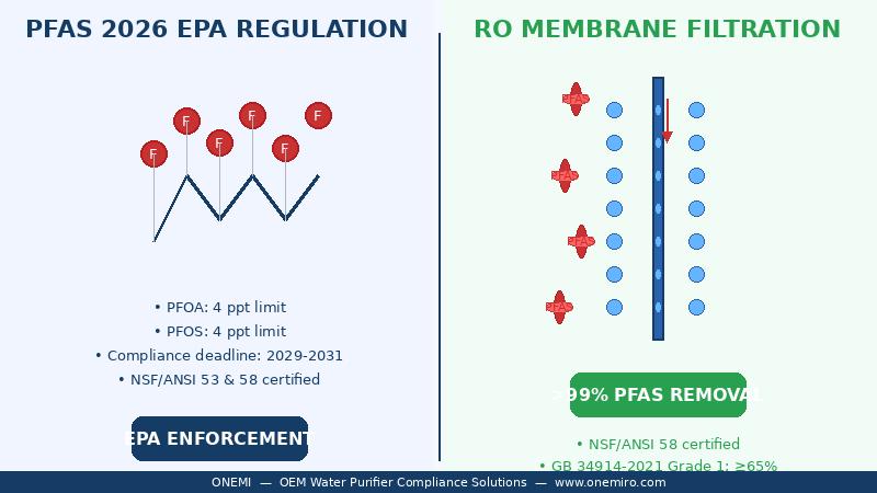 PFAS Regulation 2026 and RO Membrane Filtration Diagram - ONEMI Water Purifier OEM
