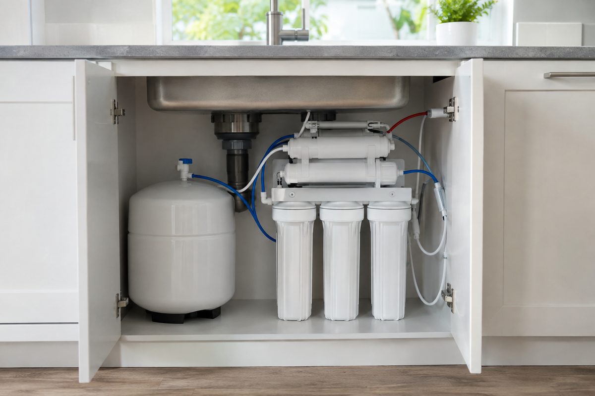 reverse osmosis system installed under kitchen sink