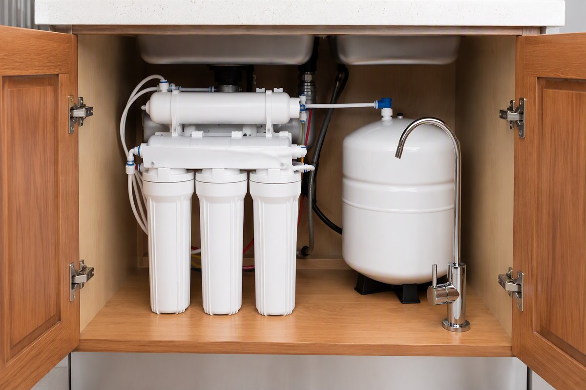 Under-sink reverse osmosis water filter system with multiple filtration stages
