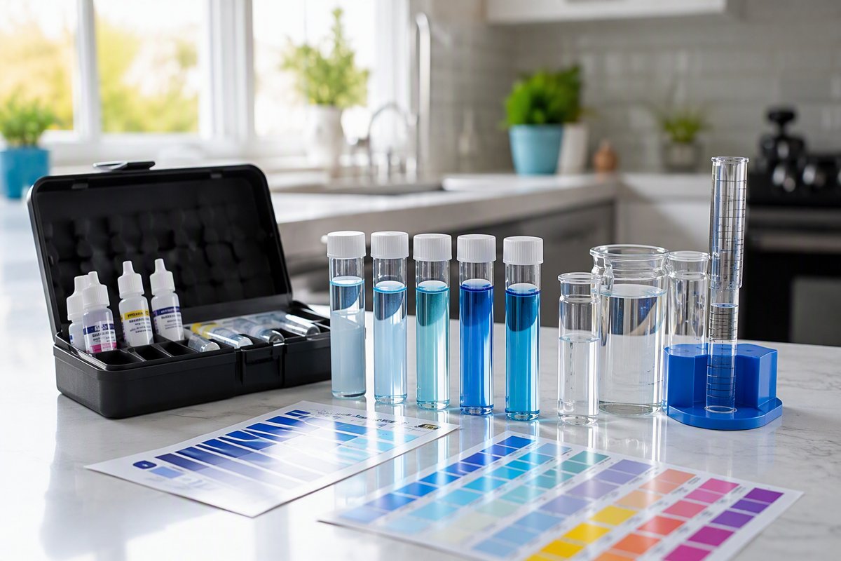Water quality testing kit with color comparison chart for heavy metal detection