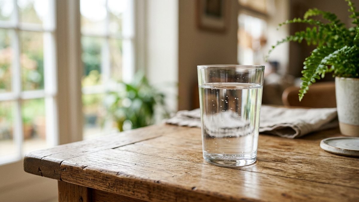 clean clear drinking water glass on table