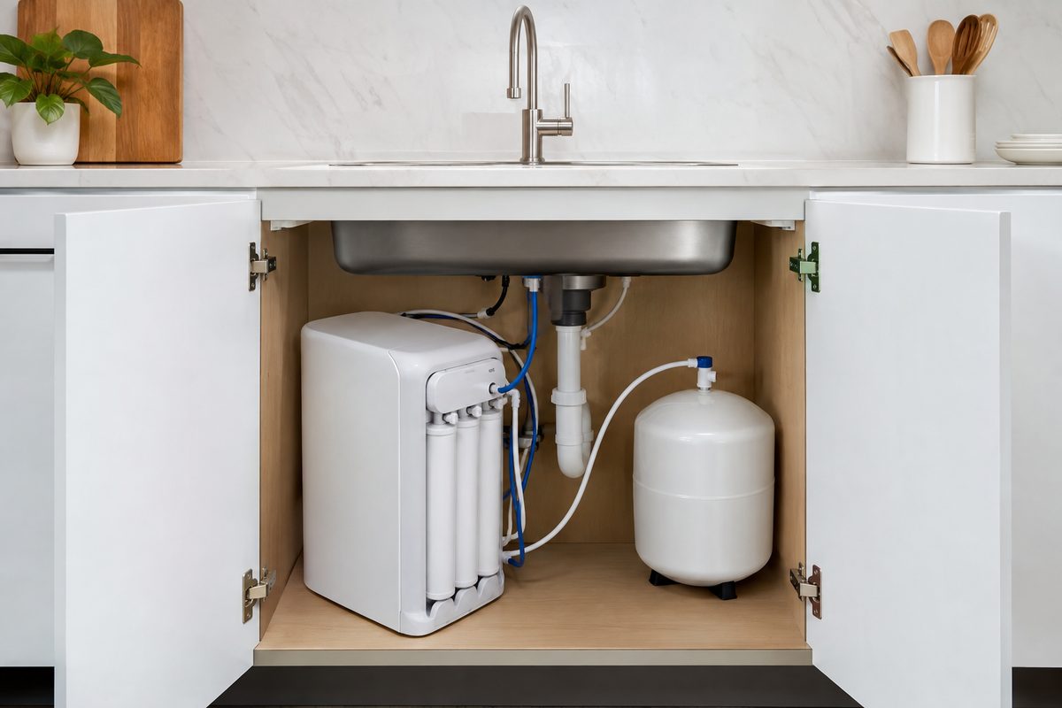tankless under sink RO water purifier white