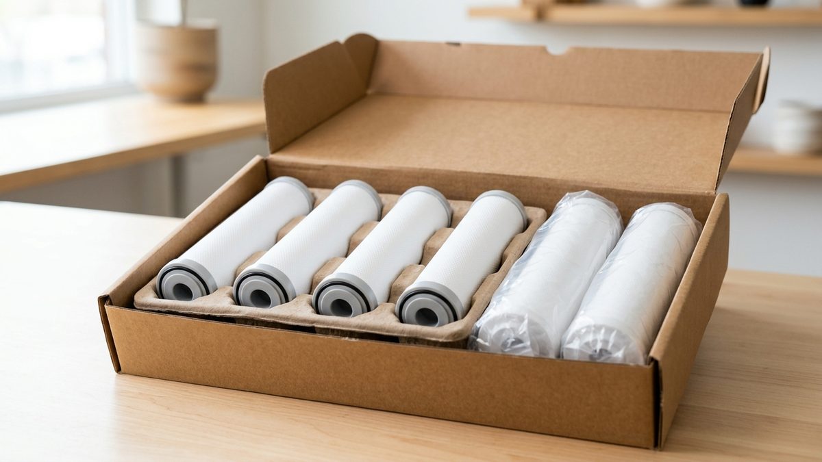 replacement water filter cartridges in a delivery box
