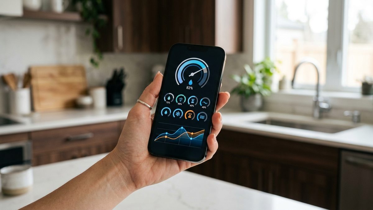 smartphone app monitoring water filter status