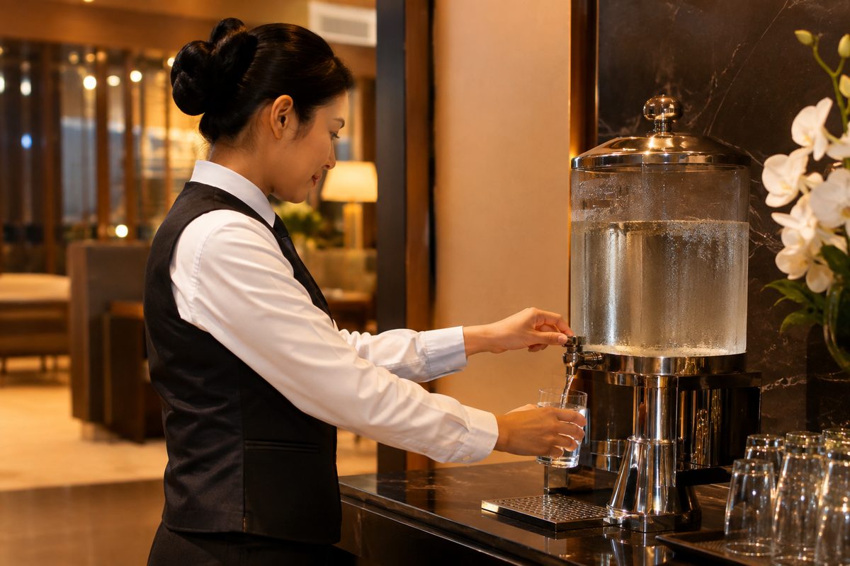 water dispenser in hotel restaurant serving area