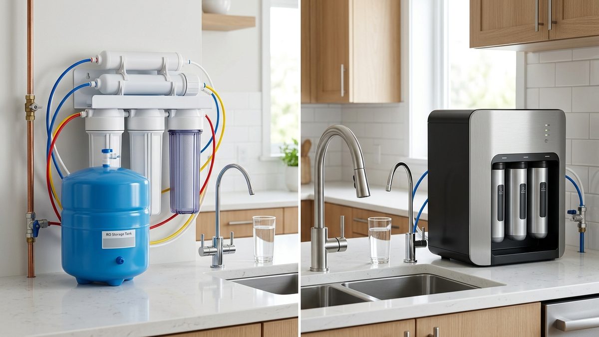 Comparison of a tank RO system with storage tank and a tankless direct-flow RO unit