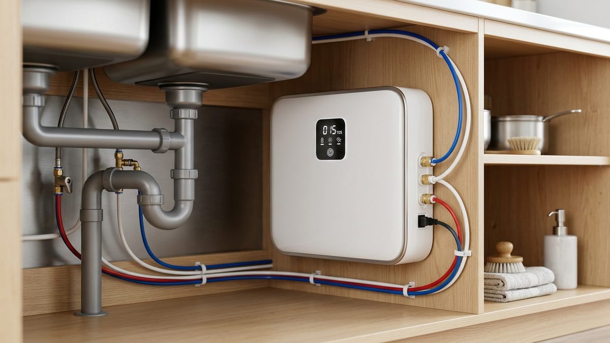 modern tankless reverse osmosis water purifier under sink
