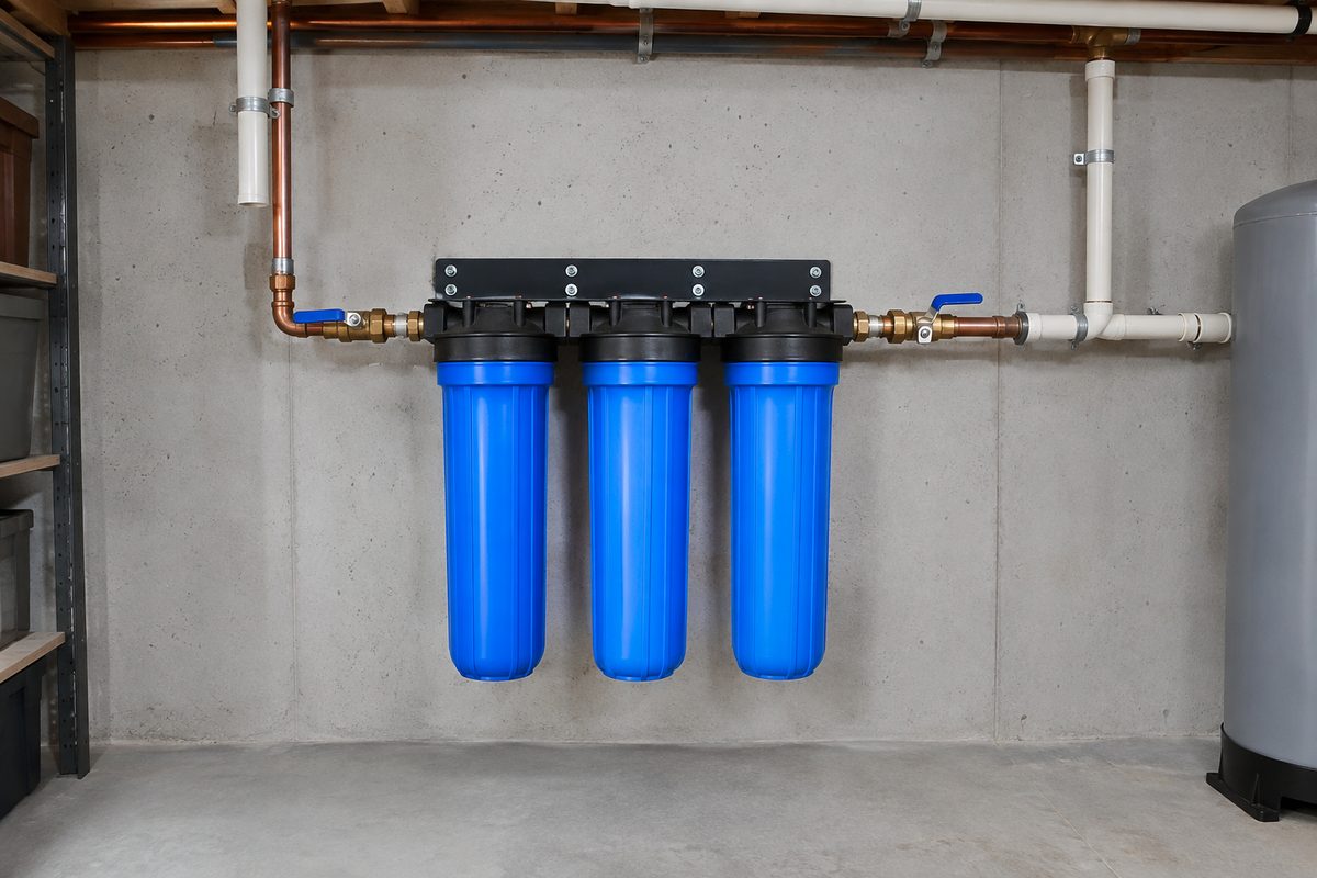 whole house water filtration system installed on main water line