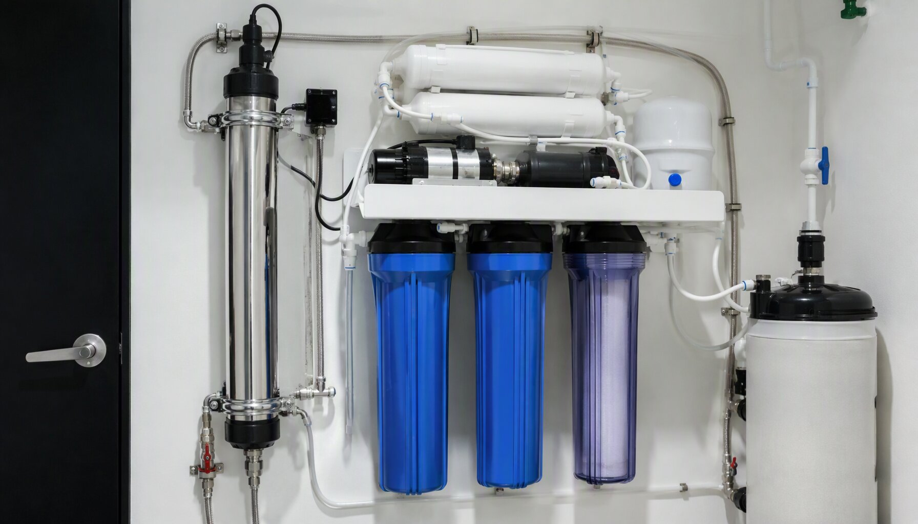 water purification system with UV and RO stages