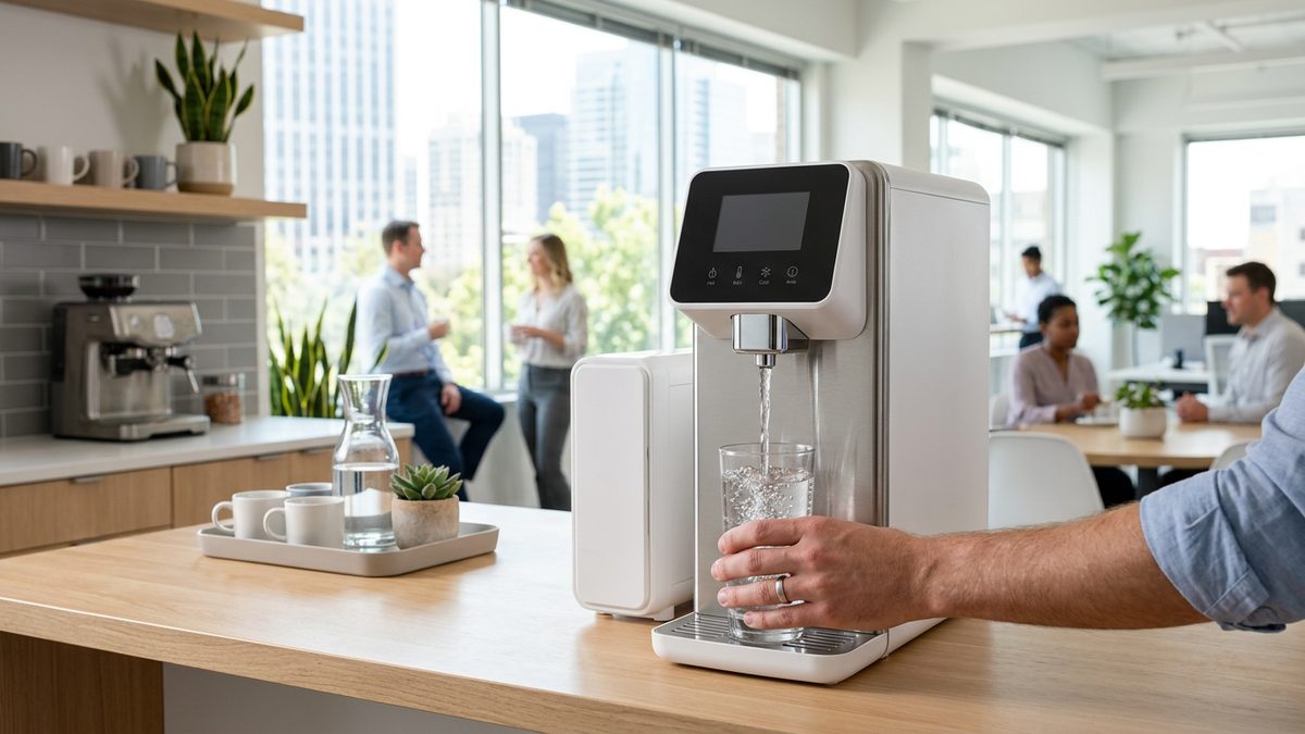 bottleless water dispenser in a commercial office break room