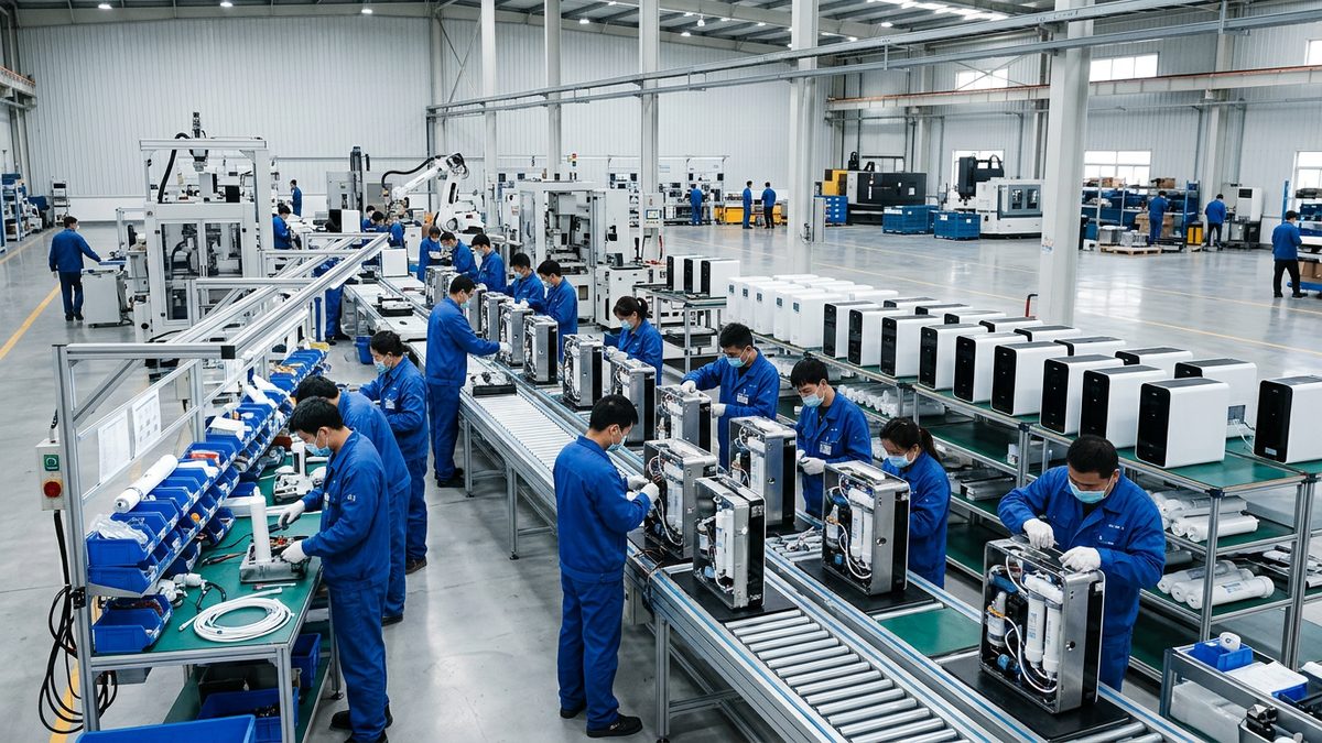 tankless reverse osmosis system production line at a water purifier factory