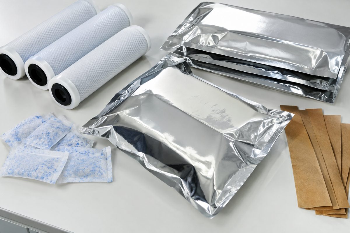 moisture-proof packaging with desiccant and VCI anti-rust paper for filter cartridges