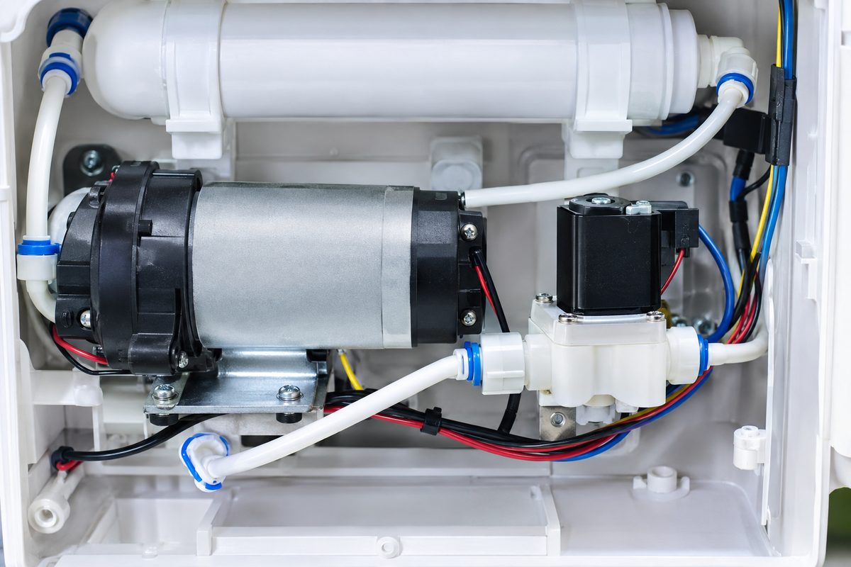 water purifier booster pump and solenoid valve internal