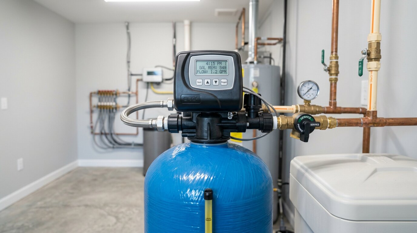 water softener control valve head close up